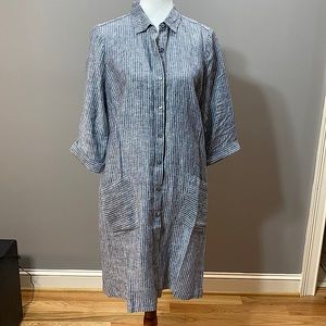 J. Jill Navy and Cream Linen Shirt Dress - Size Medium- NWT ORIG. $119